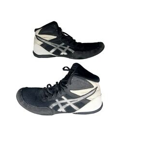 Asics Wrestling Shoes‎ Black White Mesh High Top Size 8 Youth Kids